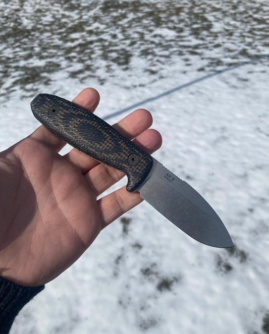 Architect Knives-AK3-MagnaCut Steel-Black Linen Micarta w/ Brown Burlap Handle-Kydex Sheath w/ Slide Lock,Black-SLIM 3.3 Pocket Clip