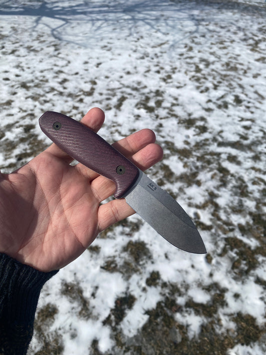 Architect Knives-AK3-MagnaCut Steel-Double Red Canvas Micarta Handle-Kydex Sheath w/ Slide Lock, Black-SLIM 3.3 Pocket Clip