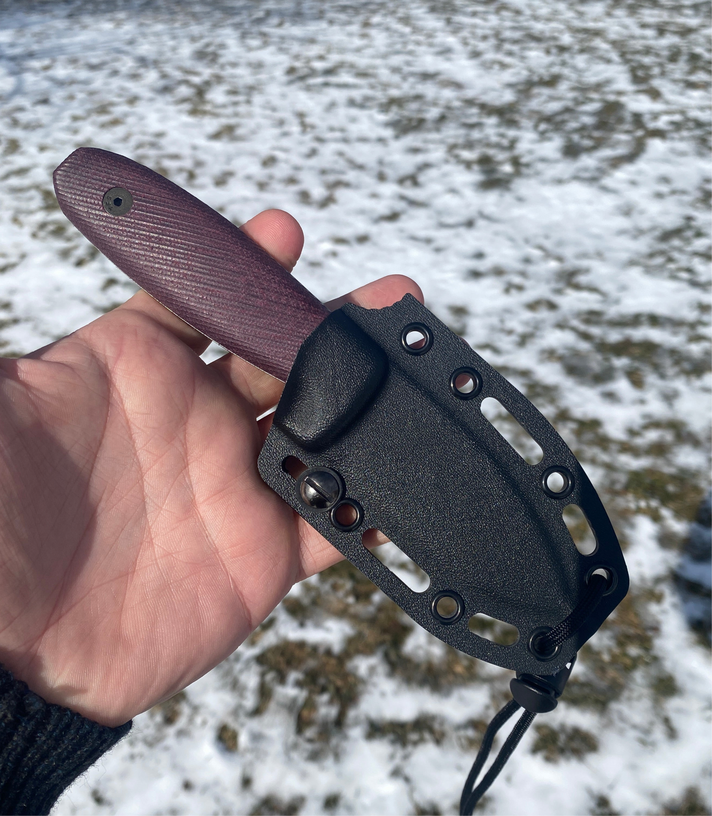Architect Knives-AK3-MagnaCut Steel-Double Red Canvas Micarta Handle-Kydex Sheath w/ Slide Lock, Black-SLIM 3.3 Pocket Clip