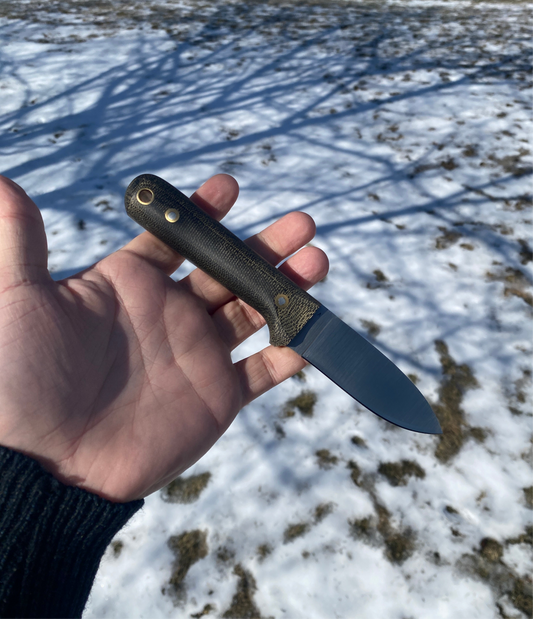 LTWK-Next Gen 3.3”-A2 Steel-Flat Grind-Black Micarta-Matte Finish-Brown Hip Sheath-Right Hand Carry