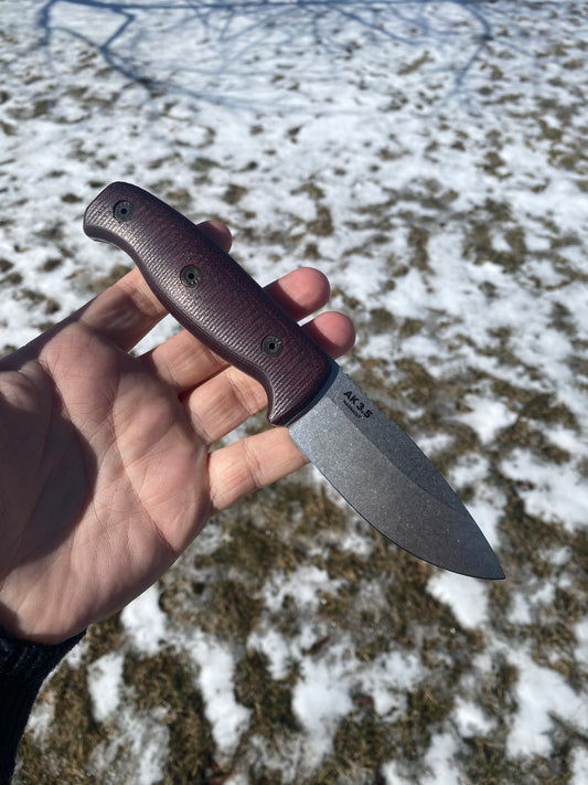 Architect Knives-AK3.5-MagnaCut Steel-Double Red Canvas Micarta Handle-Kydex Sheath w/ Slide Lock, Black-SLIM 3.3 Pocket Clip