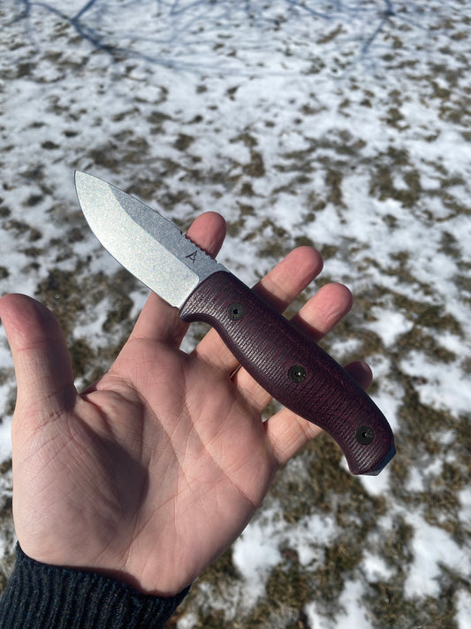 Architect Knives-AK3.5-MagnaCut Steel-Double Red Canvas Micarta Handle-Kydex Sheath w/ Slide Lock, Black-SLIM 3.3 Pocket Clip