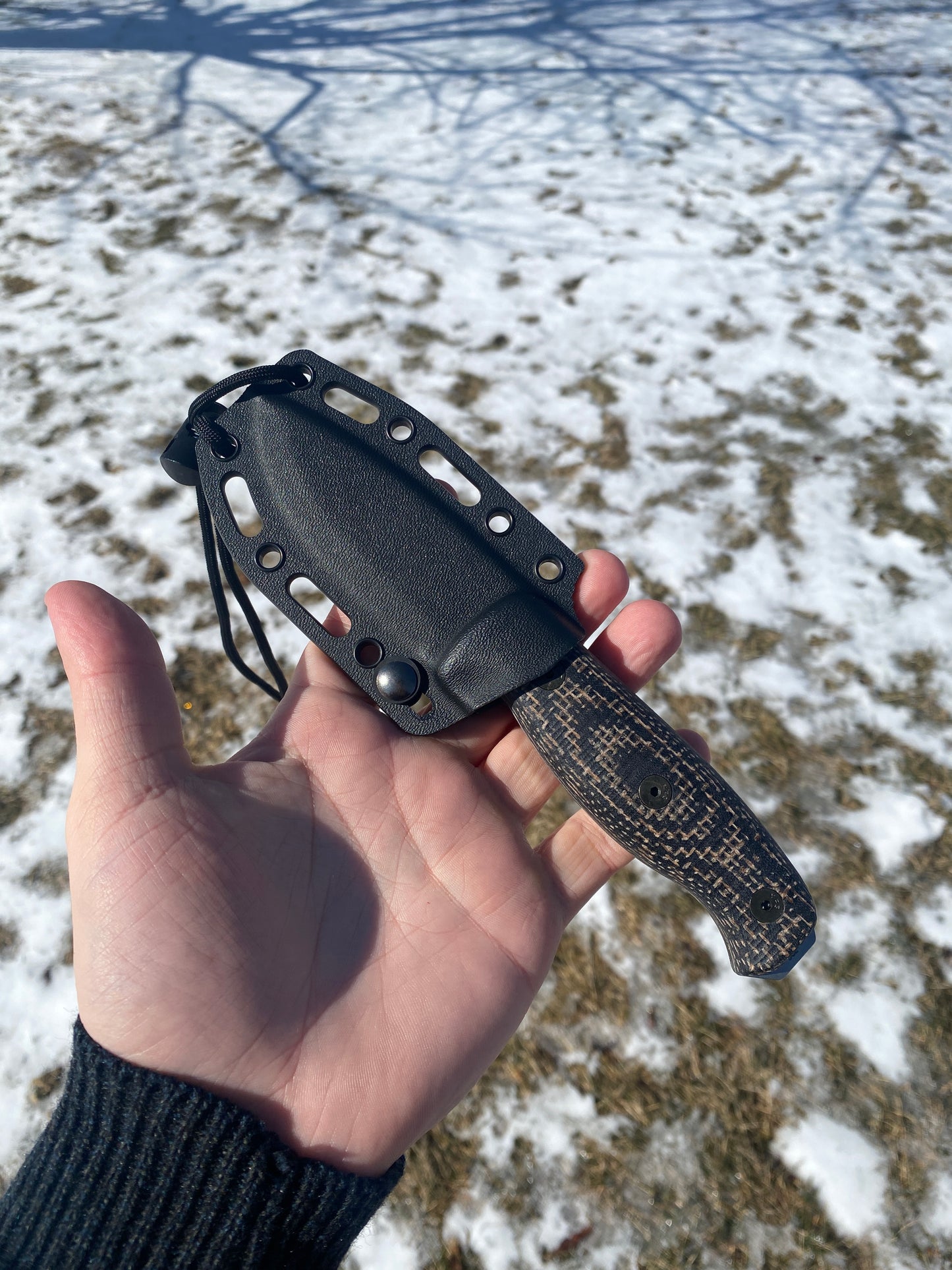 Architect Knives-AK3.5-MagnaCut Steel-Black Linen Micarta w/ Brown Burlap Handle-Kydex Sheath w/ Slide Lock,Black-SLIM 3.3 Pocket Clip