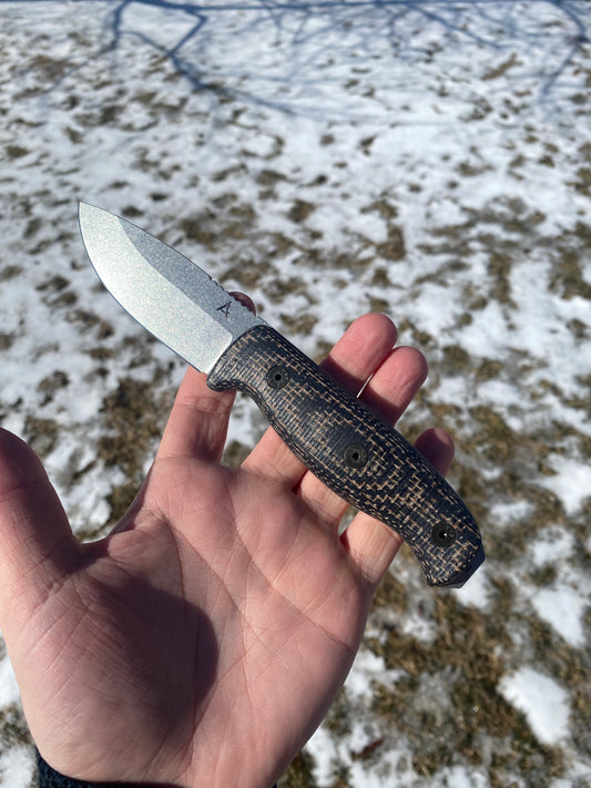 Architect Knives-AK3.5-MagnaCut Steel-Black Linen Micarta w/ Brown Burlap Handle-Kydex Sheath w/ Slide Lock,Black-SLIM 3.3 Pocket Clip